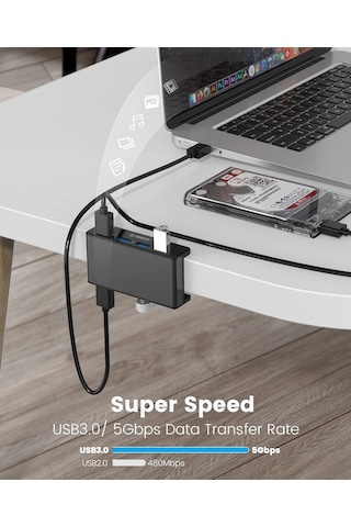 Orico Mh4pu-p 4x Usb 3.0, Güç Girişli, Alüminyum, Masa Ve Monitör Ayarlı, Kolay Kullanım Usb Hub - Siyah