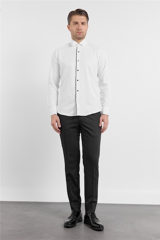 İmza Beyaz Uzun Kol Ata Yaka Düz Pamuklu Slim Fit Gömlek 1004260215