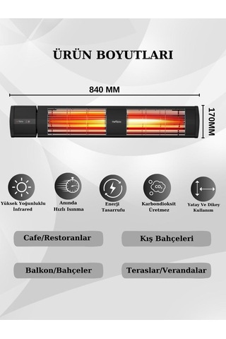 Hottable Supreme Plus 4000 W Su Geçirmez Uzaktan Kumandalı Isı Kademeli Infrared Dış Ortam Isıtıcı