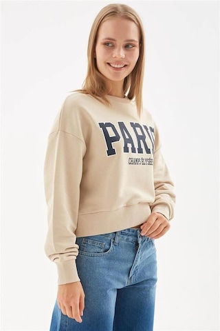 Fashion Frends Fashion Friends Baskılı Crop Sweat Bej Bej / Beige