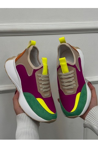 Erva'nın Butiği Oranj Mor Triko Mines Kadın Bağcıklı Sneakers-5293
