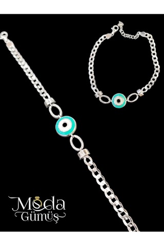 Modagümüşevi Bayan925 Ayar Gümüş Firuze Taşlı Gurmet Bileklik