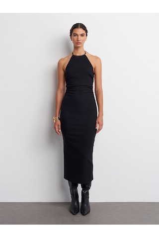Dilvin 91518 Halter Yaka Midi Elbise-siyah Siyah
