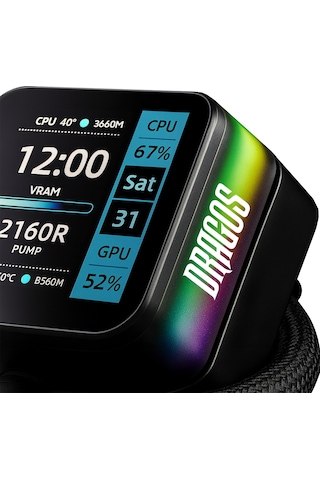 Dragos Rock Lcd Ekranlı 360mm Argb Siyah İşlemci Sıvı Soğutucu
