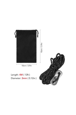 Neevoyu "6'lı Set 3mm Yansıtıcı Çadır İpi - Ayarlanabilir Alüminyum Klipsli Kamp Malzemesi" Siyah