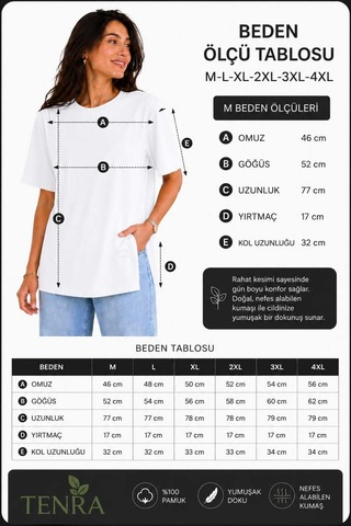 Tenra Kadın Basic Oversize Tişört Bisiklet Yaka Uzun Boy Yırtmaçlı Lazer Kesim %100 Pamuk Beyaz