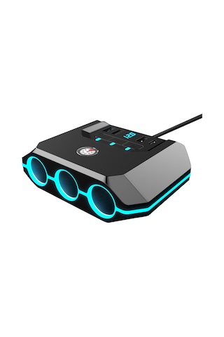 Youtek Siyah Araç Şarj Adaptörü: 3 Çıkışlı Prizi + 4 Usb Hızı 3.4a , Led Voltaj Göstergeli, 12-24v Evrensel, Çoklu Koruma Fonksiyonlu