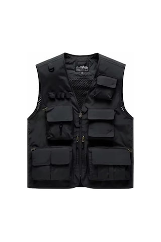 Halbart Örgü Çok Cepli Unisex Spor Balıkçılık Yeleği Fotoğrafçılık İş Kıyafetleri Rahat Kargo Yelek Beden Xl Siyah