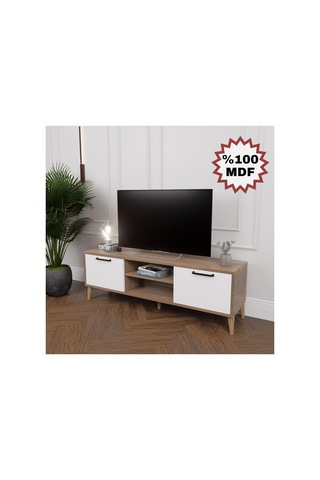 Tamamı Mdf Kaman Ceviz 136 Cm Tv Ünitesi Beyaz