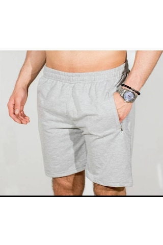 Unisex Baharlık Penye Şort Açık Gri