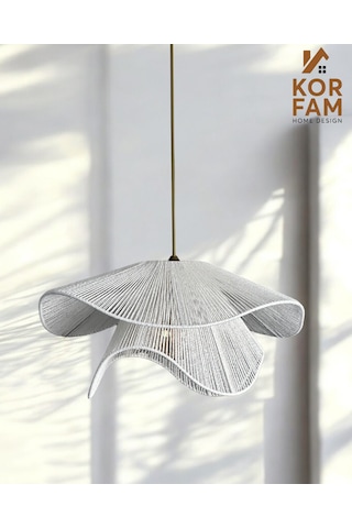 Breeze Modeli - Hasır El Yapımı Bohem Asimetrik Şekilli Rustik Avize - Beyaz Beyaz