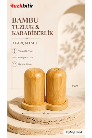 Bymyhand Stantlı Bambu Tuzluk Ve Karabiberlik 2'li Set Ahşap