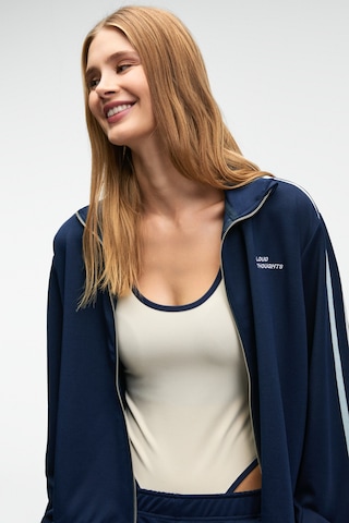 ZINNIE Kadın Regular Nakış Ve Yan Şerit Detaylı Metal Fermuarlı Dik Yaka Lacivert Ceket