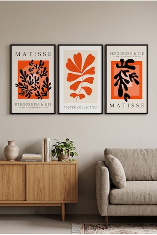 Siyah Ahşap Çerçeveli Turuncu Siyah Matisse Soyut Botanik Üçlü Duvar Tablosu Modern Sanat Dekorasyonu Kabartma Görünümlüdür Siyah Siyah Ahşap Çerçeveli Turuncu Siyah Matisse Soyut Botanik Üçlü Duvar Tablosu Modern Sanat Dekorasyonu Kabartma Görünümlüdür Siyah
