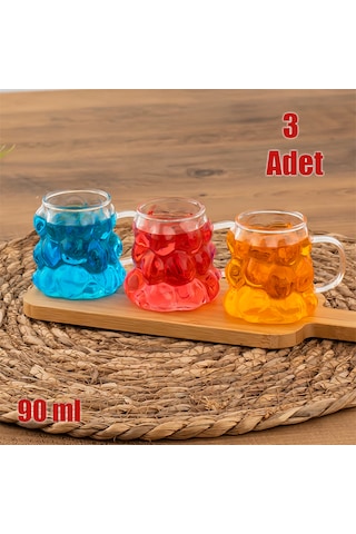 Porsima 153 3 Parça Borosilikat Boncuk Şekilli Bardak Seti 90 Ml