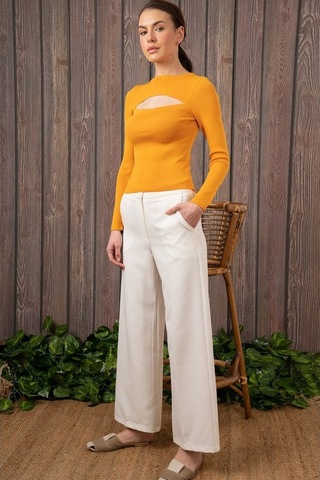 Kadın Degajeli Uzun Kollu Hardal Bluz-Hardal