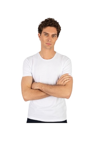 Tudors 20408 Slim Fit Dar Kesim Bisiklet Yaka Kısa Kol Basic Erkek Tişört Beyaz
