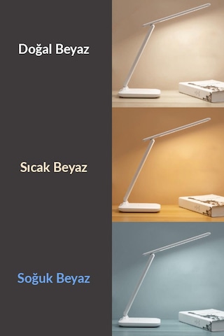 2li Set Şarjlı Masa Lambası + Kronometreli Öğrenci Saati Renk Ayarlı Ders Çalışma Okuma Lambası Beyaz