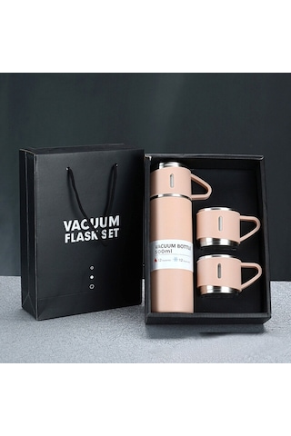 500ml 304 Paslanmaz Çelik Termos Bardak Taşınabilir İş Çay Bardağı, Spec: Hediye Kutusu Seti Pembe