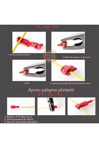 T Tipi Sıkma Hızlı Takılabilir Sıyırmasız Kablo Ekleme Terminali Seti 120 Parça Kutulu