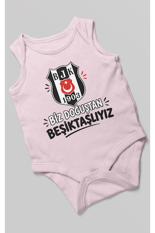 Morivokids Biz Doğuştan Beşiktaşlıyız Sıfır Kollu Bebek Zıbını %100 Pamuk Bebe Pembe