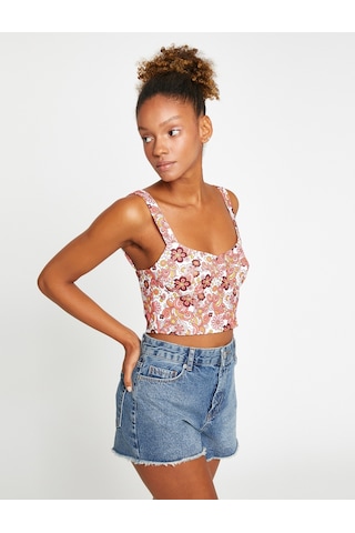 Koton Çiçekli Crop Atlet Askılı Pembe Desenli 2sal30062ıw 2SAL30062IW2D6