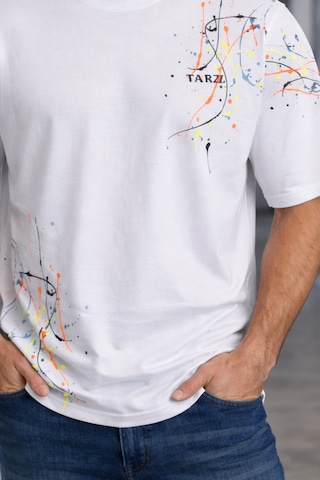 Tarz Cool Erkek Oversize Baskılı Tişört Renkli Boya Desenli Modern Streetwear Beyaz