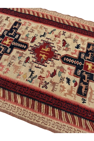 El Dokuma Sıfır İran Şiraz Kilimi 102x160 Krem Yün İnce Kilim