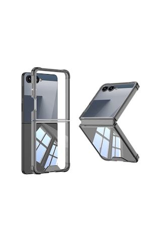 Nourthkiingdom Galaxy Uyumlu Z Flip 7 Kılıf Zore Full Camlı Kıpta Kapak - Siyah Siyah