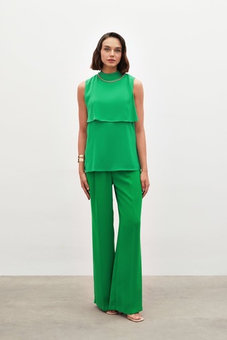 Sateen Aksesuar Detaylı Volanlı Bluz - Yeşil-133172