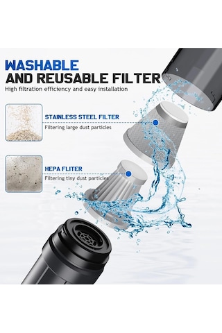 Araç Süpürgesi Şarjlı 120w 20.000pa Göstergeli Yeni Nesil Metal Filtre Extra Vakum Ve Üfleme 11147012