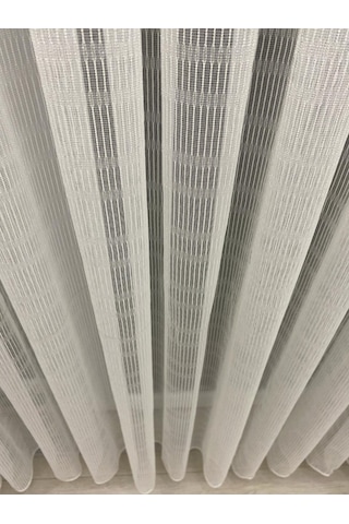 4002 Kendinden Desenli Modern Ekru Tül Perde 1/3 Sık Pileli Ekru