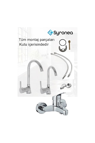Delta Krom 4 Parça Banyo Mutfak Evye Lavabo Batarya Musluk Seti Duş Bataryası Evye Musluk Krom