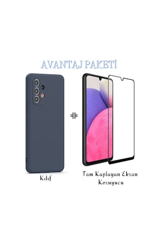 Samsung Galaxy Uyumlu A33 5g Esnek Dayanıklı Soft Tasarım Kılıf Ve Tam Kaplayan Ekran Koruyucu Col177964-lacivert