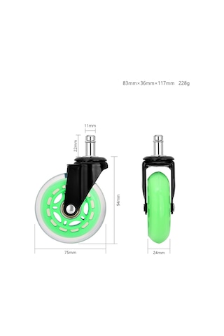 S-wheels Motion Silikon Oyuncu Koltuğu Tekeri 75mm - Yeşil Ofis Koltuk Tekeri Ultra Sessiz Sandalye Tekeri Yeşil