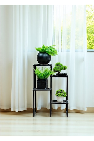 Dekoratif Metal 4 Raflı Saksılık Katlı Dikey Saksı Standı Çiçeklik Bahçe Ve Balkon Dekoru Garden Siyah