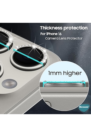 Microsonic Apple Uyumlu iPhone 17 Tekli Diamond Taşlı Kamera Koruma Camı Yeşil