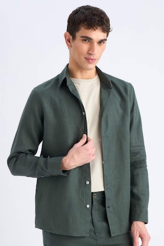 DeFacto %100 Keten Regular Fit Polo Yaka Yazlık Uzun Kollu Gömlek D9925AX25SPKH498