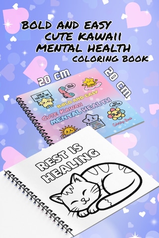 Cute Kawaii Mental Health Bold And Easy - 20x20 Büyük Boyama Kitabı, Çocuklar Ve Yetişkinler İçin