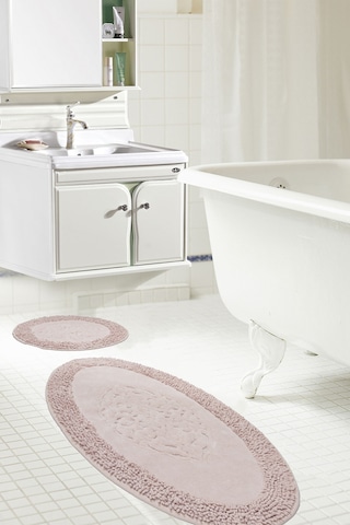 İva Home Tiffany Oval 2'li Pamuklu Klozet Takımı Pudra