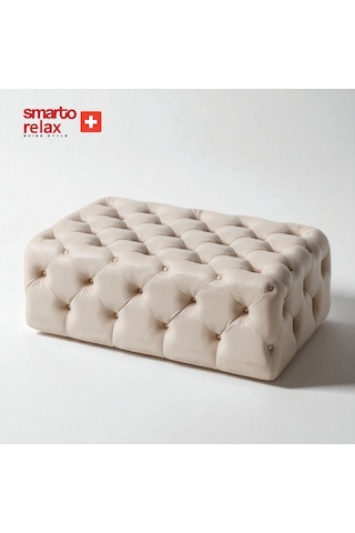 Smarto Relax Puf Swiss Style Puf Guarda Ayaksız Kapitoneli Dekoratif 80x45x45 Cm Ayaksız Kapitoneli Dekoratif Puf Bej