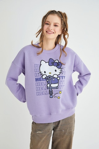 Hello Kitty Lisanslı Baskılı Kalın Oversize Sweatshirt Renkli