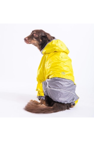 Pawstar Bicolor Gri Sarı Polarlı Su Geçirmez Orta Büyük Irk Köpek Yağmurluk Tulum