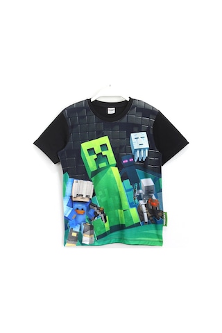Minecraft Creeper 3D Baskılı Erkek Çocuk Kısa Kollu T-Shirt Siyah