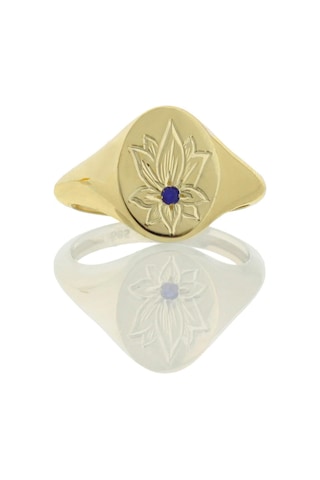 Safir Taşlı Lotus Çiçeği Altın Yüzük