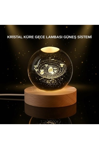 Northcity Led Işıklı Kristal Küre Ahşap Standlı Dekoratif Gezegen Model - Ev İçi Aydınlatma
