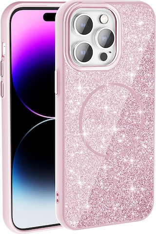 Zore Apple Uyumlu iPhone 14 Pro Max Kılıf Magsafe Şarj Özellikli Parlayan Simli Okso Kapak - P Pembe