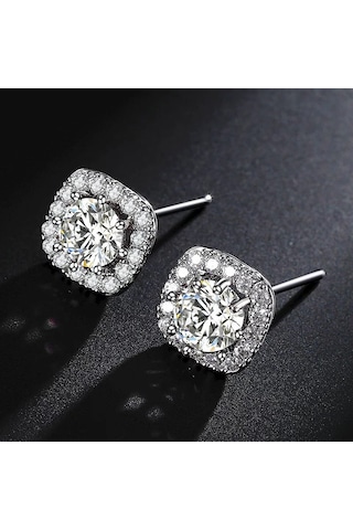 Monemel Kristal Taşlı Küpe Altın Kaplama E0304 Gümüş