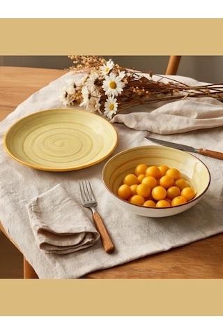 Amber Bloom 23cm 1000cc 6 Adet Porselen Çukur Tabak Sarı