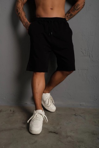 Assema Unisex İki İplik Düz Oversize Şort - Siyah Çok Renkli